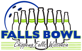 Falls Bowl in Chippewa Falls Wisconsin Logo bowling pins and ball.