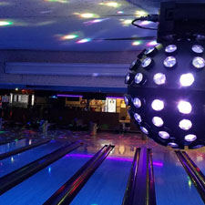 Disco ball in use during glow bowling at Falls Bowl in Chippewa Falls WI.