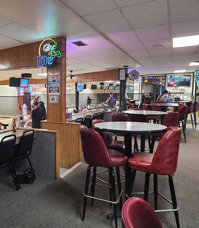 Sitting area at Falls Bowl in Chippewa Falls WI.